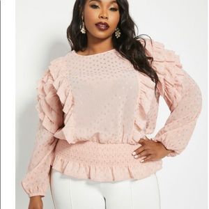 Metallic dot peasant blouse